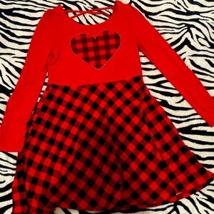 Girls Long Sleeve Plaid Print Skater Dress